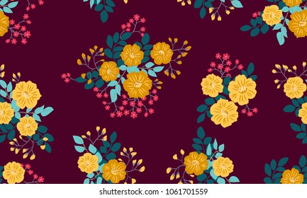 Flowery bright pattern in small-scale flowers. Folk millefleurs. Floral seamless background for textile or book covers, manufacturing, wallpapers, print, gift wrap and scrapbooking.