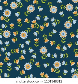 Flowery bright pattern in small-scale flowers. Calico millefleurs. Floral seamless background for textile or book covers, manufacturing, wallpapers, print, gift wrap and scrapbooking.