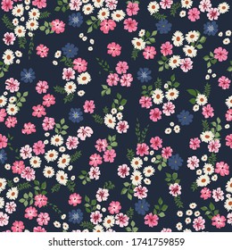 Flowery bright pattern in small-scale flowers. Calico millefleurs. Floral seamless background for textile or book covers, manufacturing, wallpapers, print, gift wrap and scrapbooking.