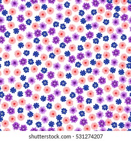 Flowery bright pattern in small-scale flowers. Calico millefleurs. Floral seamless background for textile or book covers, manufacturing, wallpapers, print, gift wrap and scrapbooking.