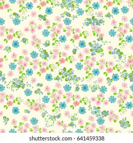 Flowery bright pattern in small-scale flowers. Calico millefleurs. Floral seamless background for textile or book covers, manufacturing, wallpapers, print, gift wrap and scrapbooking.
