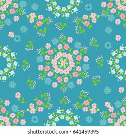 Flowery bright pattern in small-scale flowers. Calico millefleurs. Floral seamless background for textile or book covers, manufacturing, wallpapers, print, gift wrap and scrapbooking.