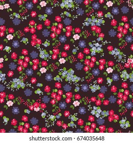Flowery bright pattern in small-scale flowers. Calico millefleurs. Floral seamless background for textile, surface, fabric, wallpapers, print, gift wrap and scrapbooking, decoupage.