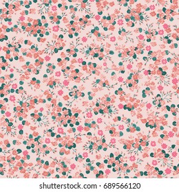 Flowery bright pattern in small-scale flowers. Calico millefleurs. Floral seamless background for textile, surface, fabric, wallpapers, print, gift wrap and scrapbooking, decoupage. Trendy colors 2018