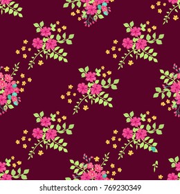 Flowery bright pattern in small-scale flowers. Calico millefleurs. Floral seamless background for textile, surface, fabric, wallpapers, print, gift wrap and scrapbooking, decoupage.