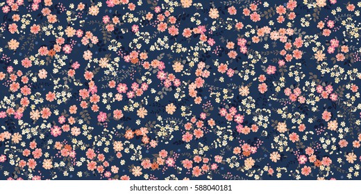 Flowery bright pattern in small-scale meadow flowers. Calico millefleurs. Floral seamless background for textile or book covers, manufacturing, wallpapers, print, gift wrap and scrapbooking.