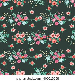 Flowery bright pattern in small-scale pink and blue flowers. Calico millefleurs. Floral seamless background for textile, surface, fabric, wallpapers, print, gift wrap and scrapbooking, decoupage.