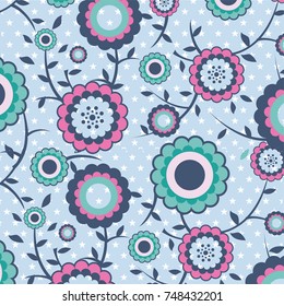 Flowery bright pattern in small-scale red and blue flowers. Liberty style. Floral background for textile, book covers, manufacturing, wallpapers, print, gift wrap 