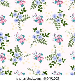 Flowery bright trendy pattern in small-scale flowers. Liberty style millefleurs. Floral seamless background for textile, surface, fabric, wallpapers, print, gift wrap and scrapbooking, decoupage.