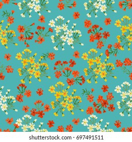 Flowery bright trendy pattern in small-scale flowers. Liberty style millefleurs. Floral seamless background for textile, surface, fabric, wallpapers, print, gift wrap and scrapbooking, decoupage.