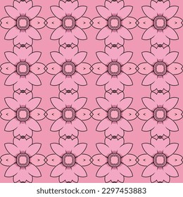 Flowery and charming vector design with stylized flowers in shades of pink and black on seamless background, suitable for feminine stationery and luxurious bedding.