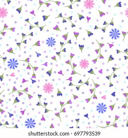 Flowery cornflower on a white background. Floral seamless background for textile, book covers, manufacturing, print, fabric.