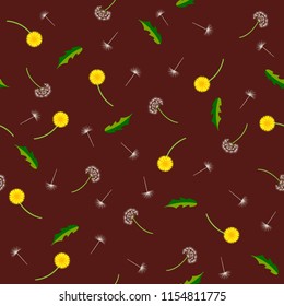 Flowery Delicate dandelion on the dark background. Floral seamless background for textile, book covers, manufacturing, print, fabric