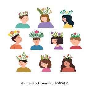 Flowery Head for Mental Health Concept Illustration