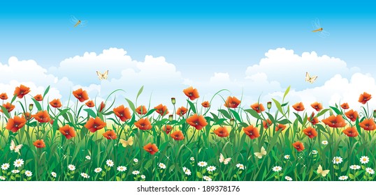 Flowery meadow with poppies