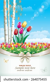 Flowery meadow with tulips