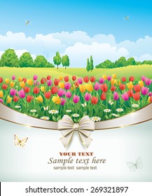 Flowery meadow with tulips