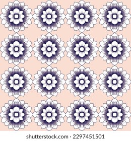 Flowery pastel blue and white seamless floral pattern with charming and unique illustration of purple flowers, suitable for contemporary surfaces and festive events like birthdays and weddings.