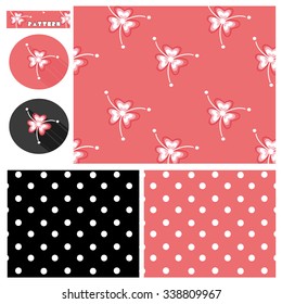 Flowery Pattern and the motif it was created from , Polka Dots Pattern isolated