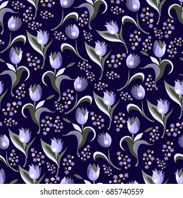 Flowery pattern with small-scale flowers. Liberty style millefleurs. Seamless background. Texture for textile,wallpapers, print, gift wrap, scrapbooking, book cover, cloth design. Vector illustration.