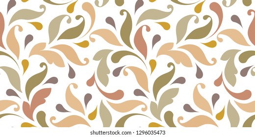 Flowery pattern with swirly lines. Seamless floral background for textile, wallpapers, wrapping, paper. Plant ornament.