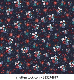 Flowery pattern-small-scale flowers.Liberty style millefleurs.Floral seamless background. Texture for textile, wallpapers, print, wrapping, scrapbooking, book cover, cloth design. Vector illustration.