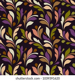 Flowery print. Easterly seamless texture for textile, wallpapers, wrapping, paper. Flowers and swirls. Art deco. Ethnic style.