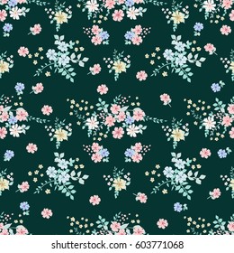 Flowery tracery pattern in small-scale flowers. Country style millefleurs. Floral seamless baby background for textile, surface, fabric, wallpapers, print, gift wrap and scrapbooking, decoupage.