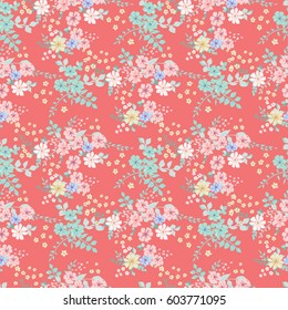 Flowery tracery pattern in small-scale flowers. Country style millefleurs. Floral seamless baby background for textile, surface, fabric, wallpapers, print, gift wrap and scrapbooking, decoupage.