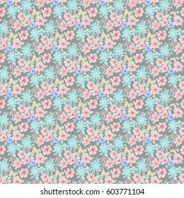 Flowery tracery pattern in small-scale flowers. Country style millefleurs. Floral seamless baby background for textile, surface, fabric, wallpapers, print, gift wrap and scrapbooking, decoupage.