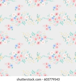 Flowery tracery pattern in small-scale flowers. Country style millefleurs. Floral seamless baby background for textile, surface, fabric, wallpapers, print, gift wrap and scrapbooking, decoupage.