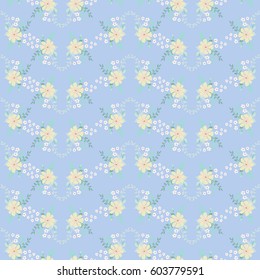 Flowery tracery pattern in small-scale flowers. Country style millefleurs. Floral seamless baby background for textile, surface, fabric, wallpapers, print, gift wrap and scrapbooking, decoupage.