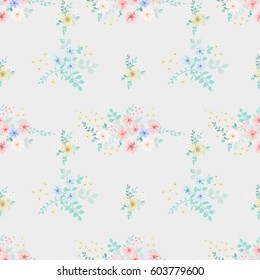 Flowery tracery pattern in small-scale flowers. Country style millefleurs. Floral seamless baby background for textile, surface, fabric, wallpapers, print, gift wrap and scrapbooking, decoupage.