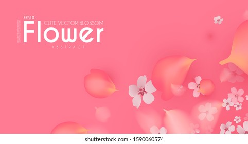 Flowes and Petals. Realistic 3D background. Pink cherry blossom design. Spring time.
