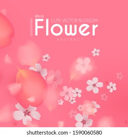 Flowes and Petals. Realistic 3D background. Pink cherry blossom design. Spring time.