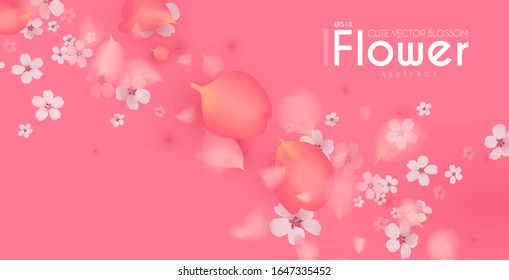 Flores y Petales. Antecedentes realistas en 3D. Diseño de flores de cerezo rosado. Hora de primavera.