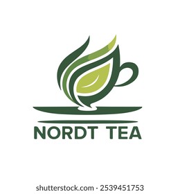 Flowiing stylized design of a steaming cup logo of herbal tea in green or an a white background