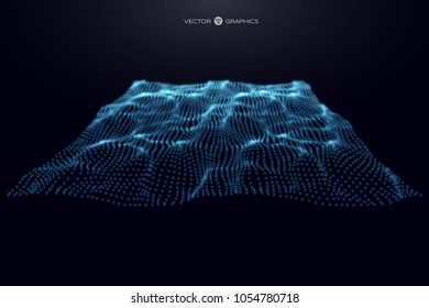 Flowing abstract 3d vector surface. Fluid particles.