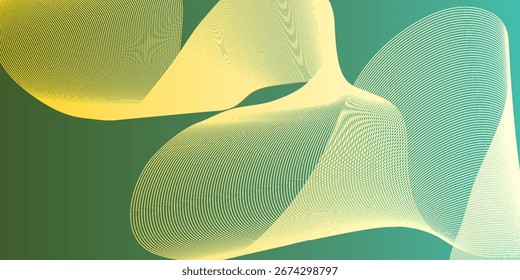 Diseño abstracto fluido con líneas suaves y onduladas en tonos de verde y amarillo, con un efecto degradado.