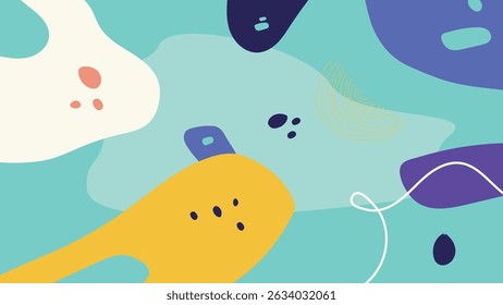 Flowing abstract design with modern navy and aqua shapes and brush-inspired details on a cool-toned backdrop.