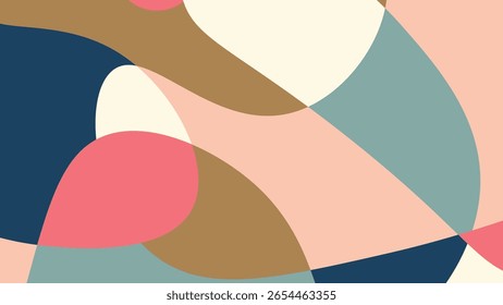 Diseño abstracto fluido con Formas de inspiración retro y formas curvas en rosa apagado, azul, bronceado y crema, que ofrece un aspecto moderno suave.