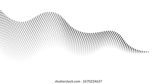 Flowing abstract dots particles wave pattern 3D curve halftone black gradient curve abstract modern