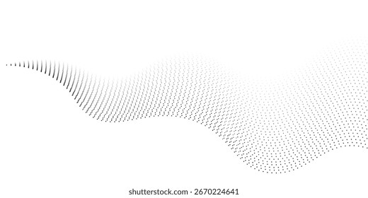 Patrón de onda de partículas de puntos abstractos fluidos Curva 3D curva de gradiente negro de semitono abstracto