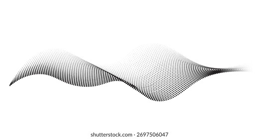 Ponto abstrato fluente partículas padrão de onda curva 3D meio-tom preto gradiente forma de curva isolada em fundo branco simples