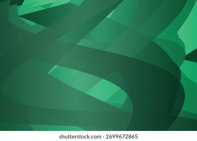 Flowing abstract green gradient shapes create a dynamic, modern background with a sense of depth and movement.