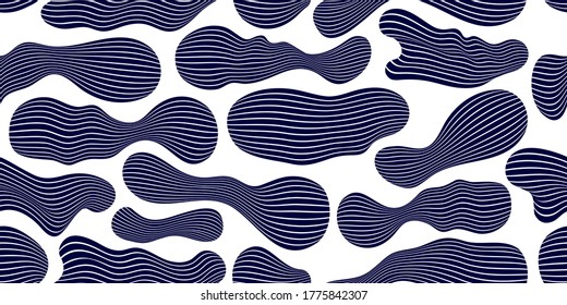 Flowing abstract lined shapes seamless background, biological life forms drifting, vector pattern.