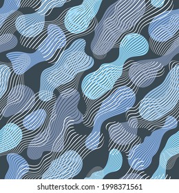 Flowing abstract lined shapes seamless background, biological life forms drifting, vector pattern.