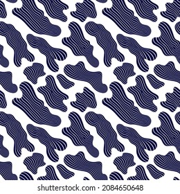 Flowing abstract lined shapes seamless background, biological life forms drifting, vector pattern.