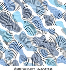 Flowing abstract lined shapes seamless background, biological life forms drifting, vector pattern.