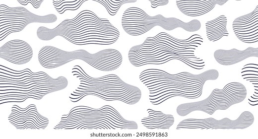 Flowing abstract lined shapes seamless background, biological life forms drifting, vector pattern.